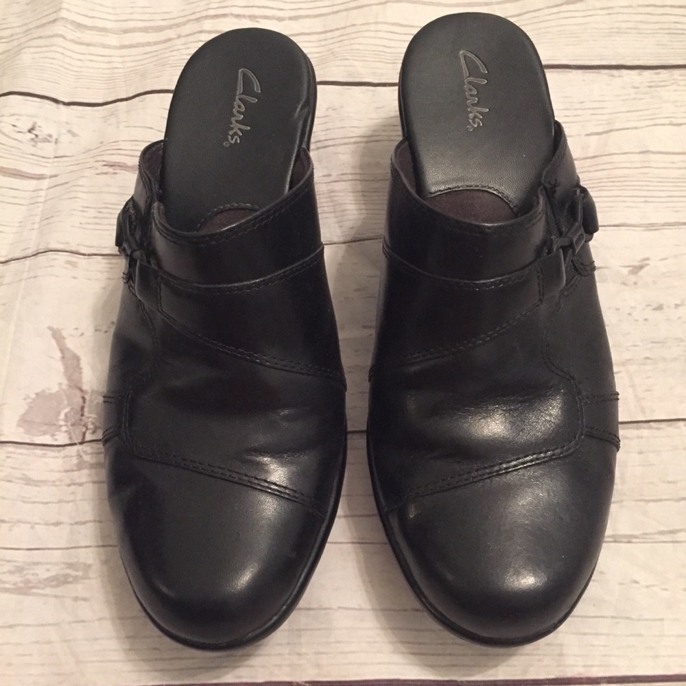 Clarks Black Leather Clogs